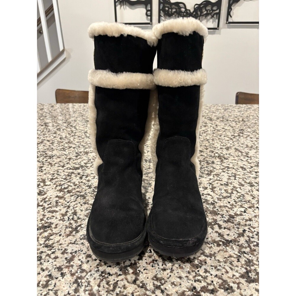 Michael Kors Winter Boots Suede Shearling Sz 8 Black With White Fur Trim - Flaw - Picture 8 of 11
